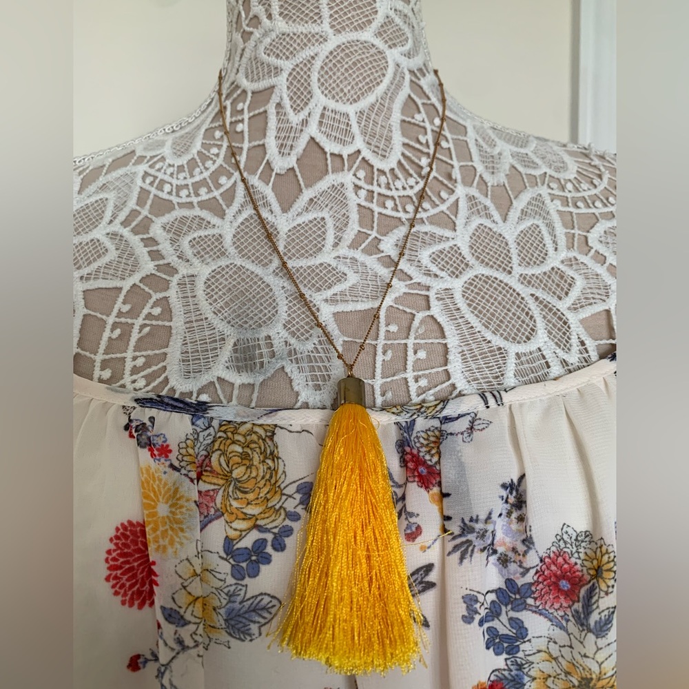 EUC Bailey Blue Sheer Spring Floral Cold Shoulder Dress & Necklace Plus Size 3X - Picture 8 of 11